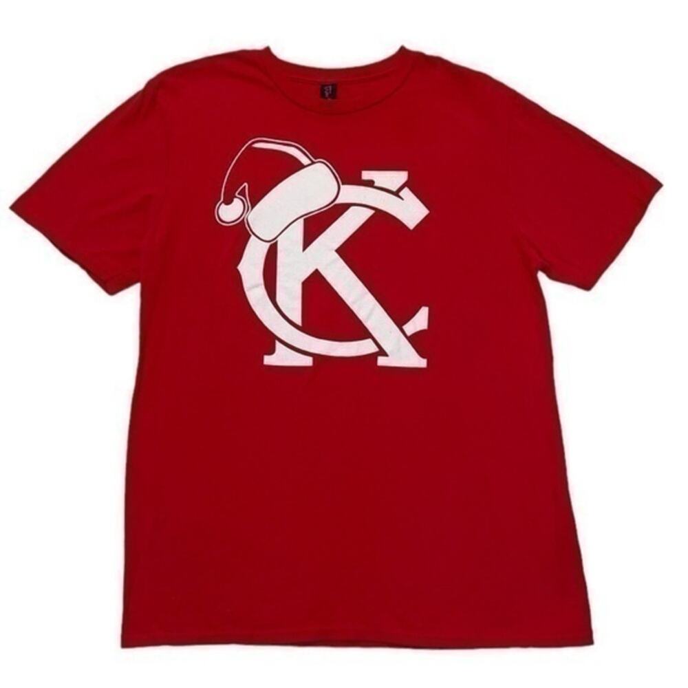 KC Monogram Graphic T-shirt Size Large red santa hat Kansas City crewneck tee